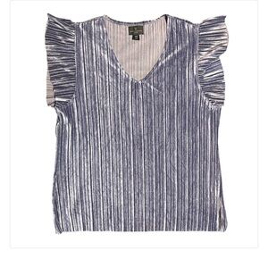 Worthington Women’s V Neck Ribbed Metallic Ruffle Sleeve Velour Top SZ PM